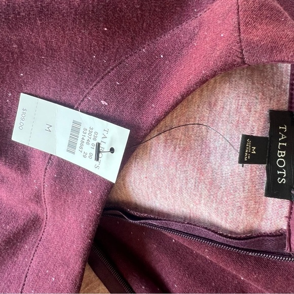 Talbots Size M Maroon Burgundy 3/4 Sleeves Heathered Shift Dress NEW! - Picture 4 of 8